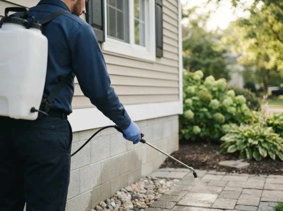 Pest control technician inspecting a home in Hydro, OK